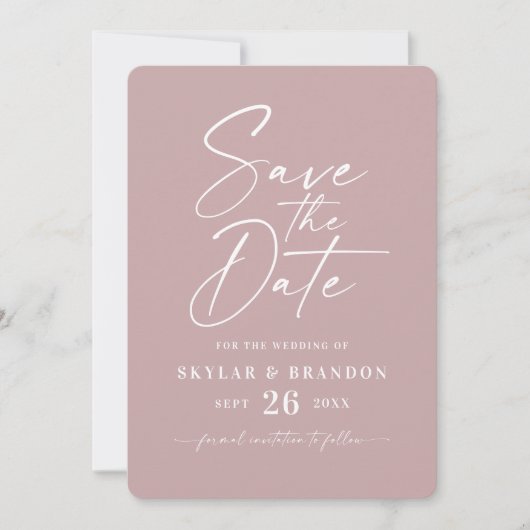 Simple Dusty Mauve Pink mit Script-Foto Hochzeit Save The Date (Vorderseite)