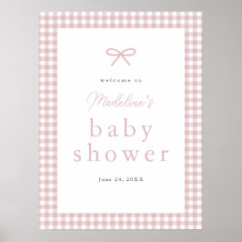 Simple Dusty Pink Gingham Girl Baby Dusche Willkom Poster