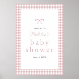 Simple Dusty Pink Gingham Girl Baby Dusche Willkom Poster