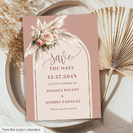 Simple Dusty Pink Pampas Grass Save the Date Card Einladung