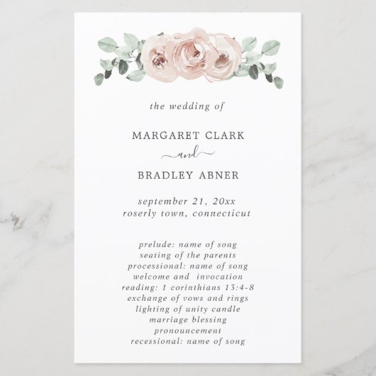 Simple Dusty Rose Floral Elegantes Hochzeitsprogra (Vorderseite)