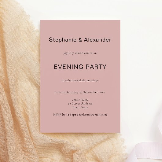 Simple Dusty Rose Pink Wedding Abend Party Einladung