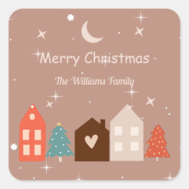 Simple Earth Tone Frohe Weihnachten Quadratischer Aufkleber