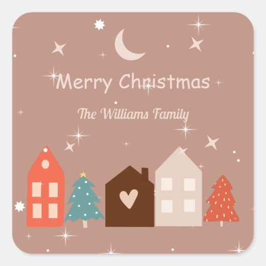 Simple Earth Tone Frohe Weihnachten Quadratischer Aufkleber (Vorderseite)