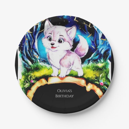 Simple Editable Wolf Birthday Pappteller (Vorderseite)