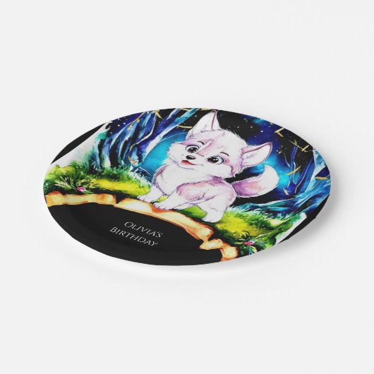 Simple Editable Wolf Birthday Pappteller (Schrägansicht)