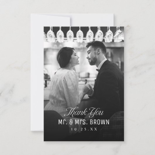 Simple Elegance Classy Script Photo Wedding  Dankeskarte (Vorderseite)