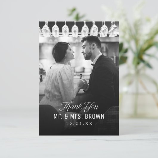 Simple Elegance Classy Script Photo Wedding  Dankeskarte (Stehend Vorderseite)