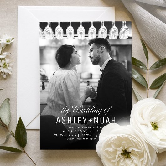 Simple Elegance Classy Script Photo Wedding  Einladung
