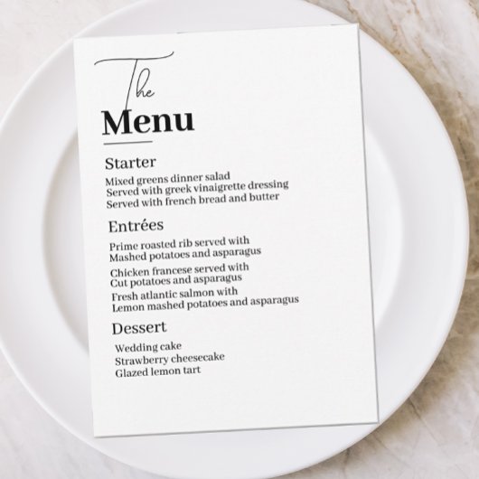 Simple Elegance for Your Wedding Menu Einladung