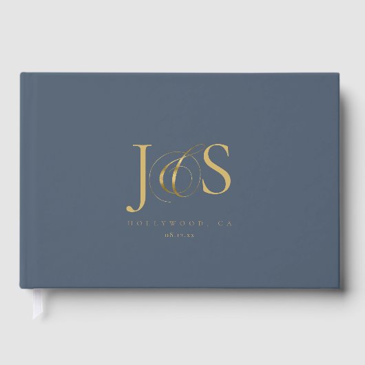 Simple Elegance Wedding Initials Blue ID1022 Gästebuch (Vorderseite)