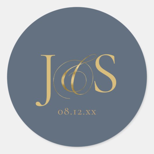 Simple Elegance Wedding Initials Blue ID1022 Runder Aufkleber (Vorderseite)