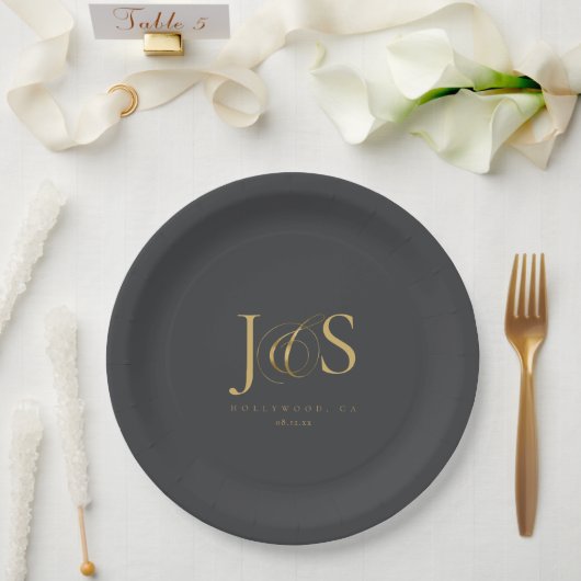 Simple Elegance Wedding Initials Charcoal ID1022 Pappteller (Hochzeit)
