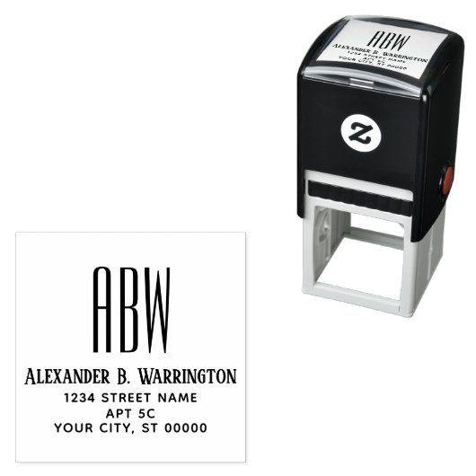 Simple Elegant 3 Initial Monogram Name Address #8 Permastempel (Beispiel)