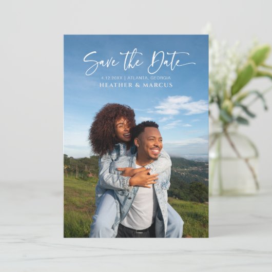 Simple Elegant 4-Photo Calligraphy QR Code (Stehend Vorderseite)