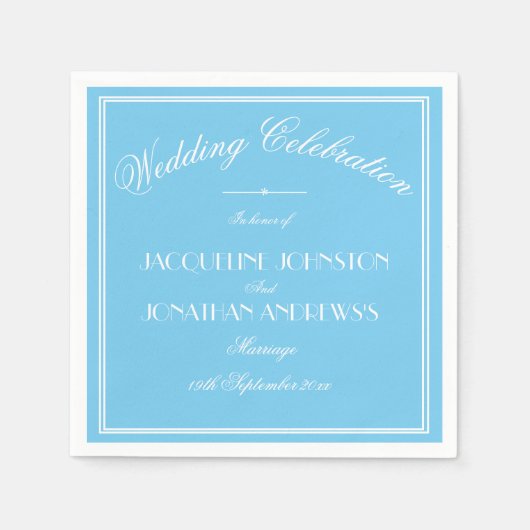 Simple Elegant Aqua Blue & White Script Wedding Serviette (Vorderseite)