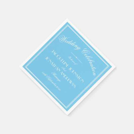 Simple Elegant Aqua Blue & White Script Wedding Serviette (Ecke)