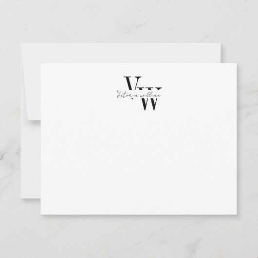 Simple Elegant Black and White Initials Mitteilungskarte (Vorderseite)