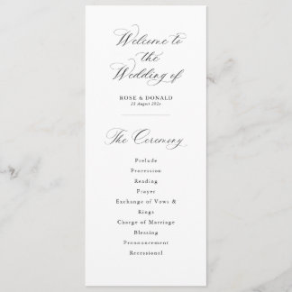 Simple elegant black and white wedding programm