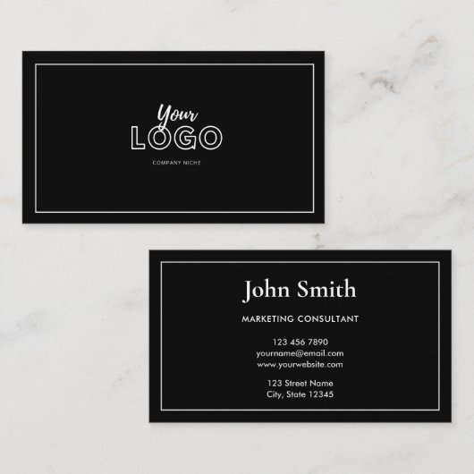 Simple Elegant Black and White with Logo Visitenkarte (Vorne/Hinten)