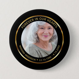 Simple Elegant Black & Gold Celebration of Life  Button