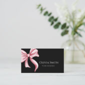 Simple Elegant Black Pink Bow QR Code Visitenkarte (Stehend Vorderseite)