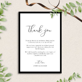 Simple Elegant Black & White Border Script Wedding Dankeskarte