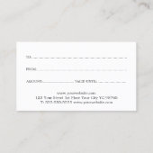 Simple Elegant Black White Gift Certificate Rabattkarte (Rückseite)