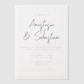 Simple Elegant Black & White Script Photo Wedding Pergament Einladungen (Vorderseite)