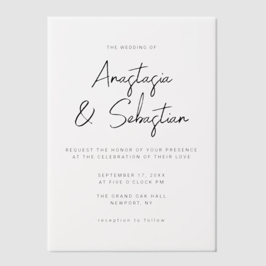 Simple Elegant Black & White Script Photo Wedding Pergament Einladungen (Vorderseite)