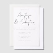 Simple Elegant Black & White Script Photo Wedding Pergament Einladungen (Versetzt)