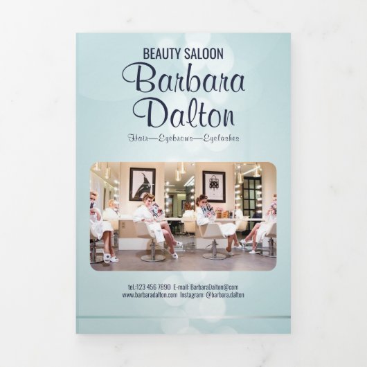 Simple Elegant Blue Bokeh Dreifach Gefaltete Karte (Cover)