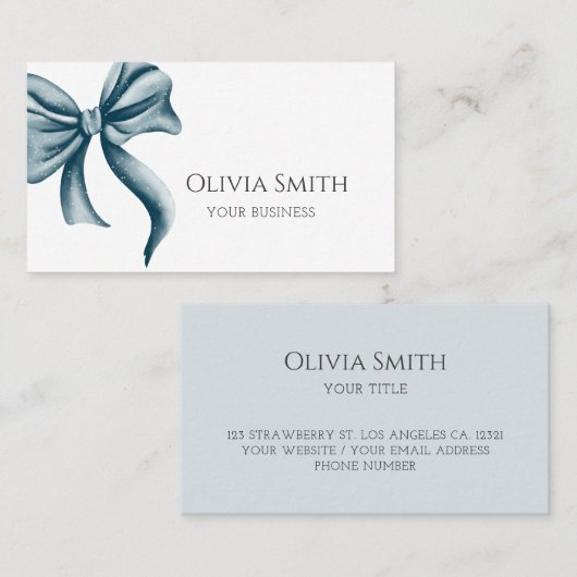 Simple Elegant Blue Bow Visitenkarte (Vorne/Hinten)
