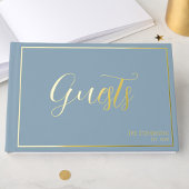 Simple Elegant Blue Grey Minimalist Gold Gästebuch
