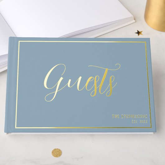 Simple Elegant Blue Grey Minimalist Gold Gästebuch