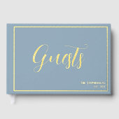 Simple Elegant Blue Grey Minimalist Gold Gästebuch (Vorderseite)