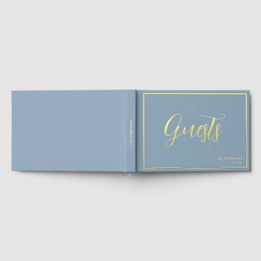 Simple Elegant Blue Grey Minimalist Gold Gästebuch (Voll)