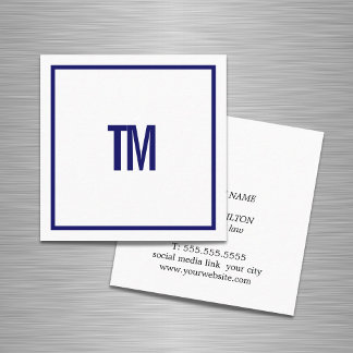 Simple Elegant Blue White Monogram Attorney Quadratische Visitenkarte
