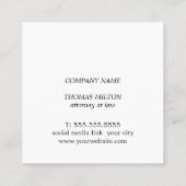 Simple Elegant Blue White Monogram Attorney Quadratische Visitenkarte (Rückseite)