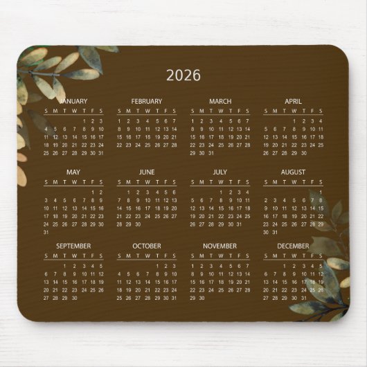 Simple Elegant Botanical 2026 Calendar | Mousepad (Vorne)