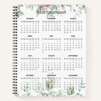 Simple Elegant Botanical 2026 Calendar | Notebook Notizblock