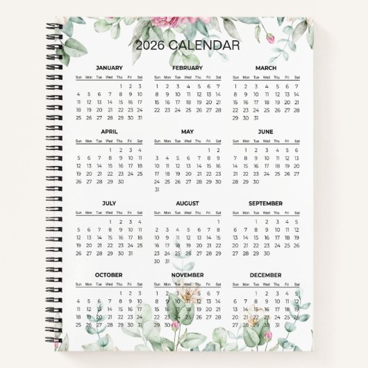 Simple Elegant Botanical 2026 Calendar |  Notebook Notizblock (Vorderseite)