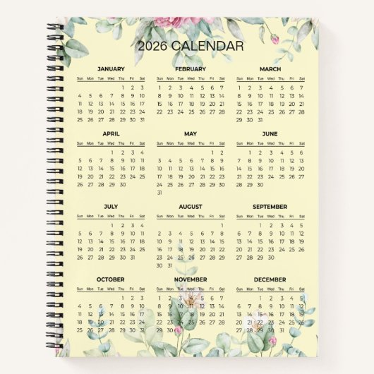 Simple Elegant Botanical 2026 Calendar |  Notebook Notizblock (Vorderseite)
