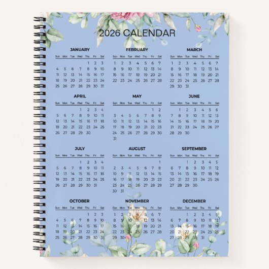 Simple Elegant Botanical 2026 Calendar |  Notebook Notizblock (Vorderseite)