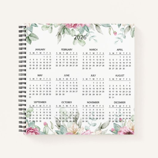 Simple Elegant Botanical 2026 Calendar | Notizblock (Vorderseite)