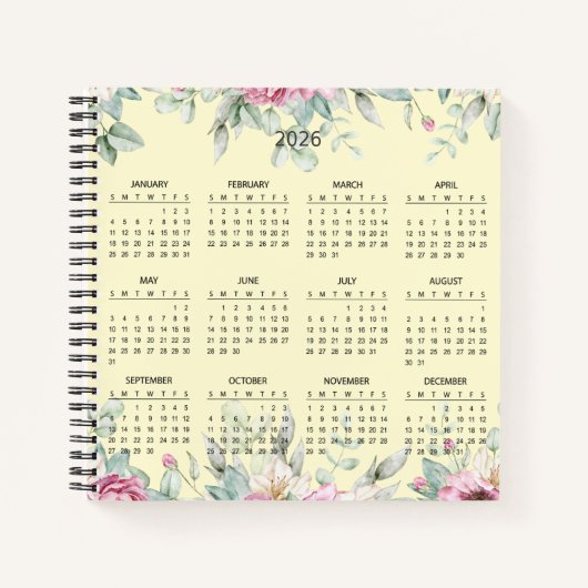 Simple Elegant Botanical 2026 Calendar |  Notizblock (Vorderseite)