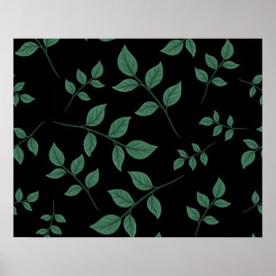 Simple Elegant Botanical Green Leaves Pattern   Poster
