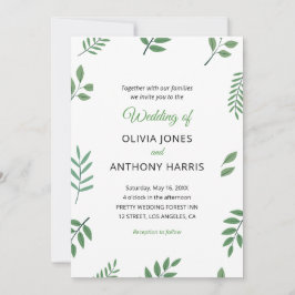 Simple Elegant Botanical Greenery Leaves Wedding  Einladung