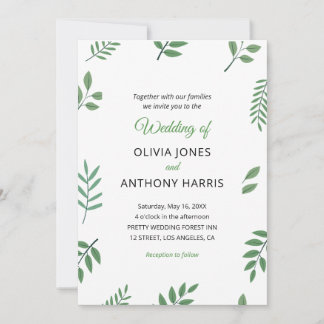 Simple Elegant Botanical Greenery Leaves Wedding  Einladung