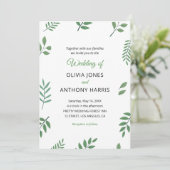 Simple Elegant Botanical Greenery Leaves Wedding  Einladung (Stehend Vorderseite)